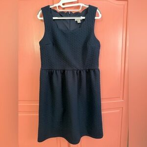 LOFT Navy L - Scallop hem Jacquard fit and flare dress